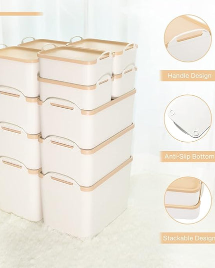 ANMINY 12PCS Plastic Storage Bins Containers with Lids, Large White Storage Organization Bins Boxes, Lidded Plastic Storage Baskets for Closet Shelves Drawers Desktop Home Office