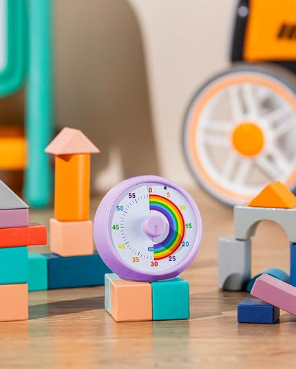 Visual Timer for Kids, 60-Minute Countdown for Classroom Office Kitchen, Desk Timer Kids Time Management Tools with Silent Operation, Pomodoro Timer Rainbow Pattern Purple