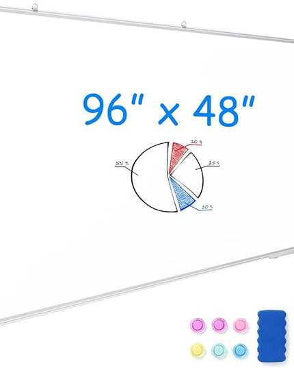 Large Dry Erase Board 96 x 48 Inch, maxtek Magnetic White Board Dry Erase for Wall 8' x 4' Wall-Mounted Aluminum Frame Presentation Marker Board with a Long Pen Tray for Classroom, Office & Home
