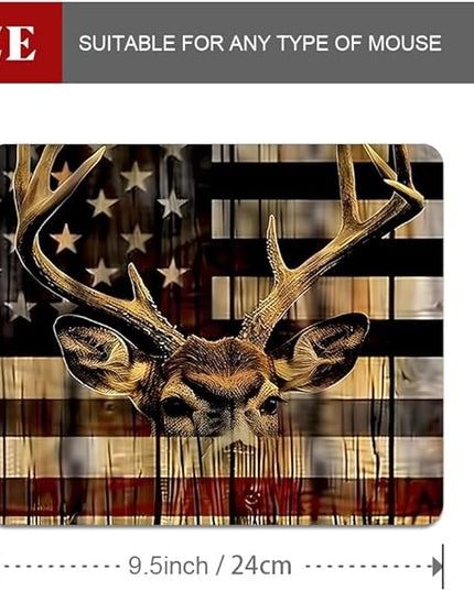 Wood Grain American Flag Hunting Deer Square Mouse pad, Texture, Waterproof, Anti Slip Rubber Base, Computer Mouse pad, Laptop Mouse pad