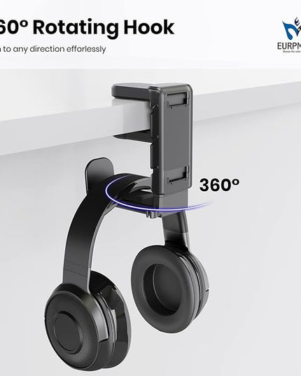 3-in-1 PC Gaming Headset&Controller Holder - EURPMASK Headphone Stand w/Adjustable Clamp&2 Controller Holder&Rotating Arm&Cable Organizer, Universal PC Gaming Accessory Controller Headset Stand-Black