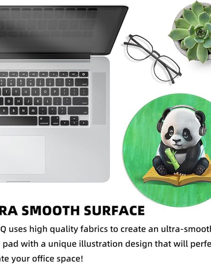 Cute Green Panda Small Mouse Pad, Funny Reading Panda Anime Mousepad with Non-Slip Rubber Base, Round Mouse Pads for Desk Accessories Laptop Gaming Office Supplies Decor(8.6 x 8.6 Inch)