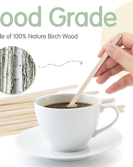 WISYOK 500 PCS Coffee Stirrers, 7 Inch Premium Birch Wood Sticks, Smooth Round Ends, Splinter-Free Disposable Stir Sticks for Coffee, Cocktails, Office, Home Use
