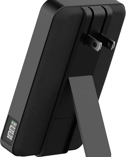 myCharge CliqLuxe+ Magnetic Wireless Power Bank 10,000mAh | iPhone & MagSafe Compatible | Qi2.2 25W Mag Safe Portable Charger | Built-in Wall Plug & Stand | 20W PD USB-C Port | Premium Black Fabric