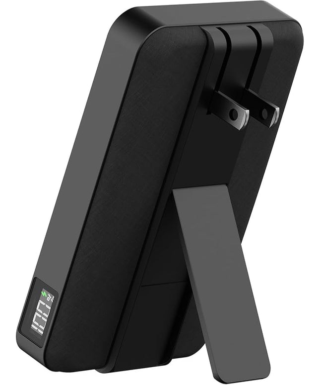 myCharge CliqLuxe+ Magnetic Wireless Power Bank 10,000mAh | iPhone & MagSafe Compatible | Qi2.2 25W Mag Safe Portable Charger | Built-in Wall Plug & Stand | 20W PD USB-C Port | Premium Black Fabric