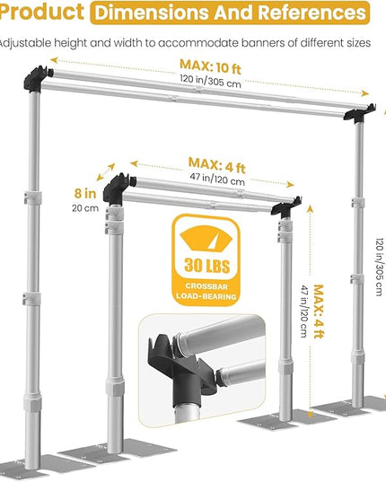 Jiang&Rong 10x10Ft Double Crossbar Backdrop Stand - Pipe and Drape Heavy Duty Adjustable Metal Frame with Drape Kit, Photographic Studio Backdrop Stand for Wedding, Birthday Party, Banquet Decorations