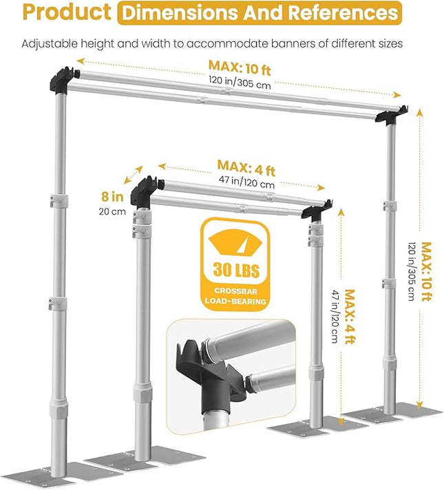 Jiang&Rong 10x10Ft Double Crossbar Backdrop Stand - Pipe and Drape Heavy Duty Adjustable Metal Frame with Drape Kit, Photographic Studio Backdrop Stand for Wedding, Birthday Party, Banquet Decorations