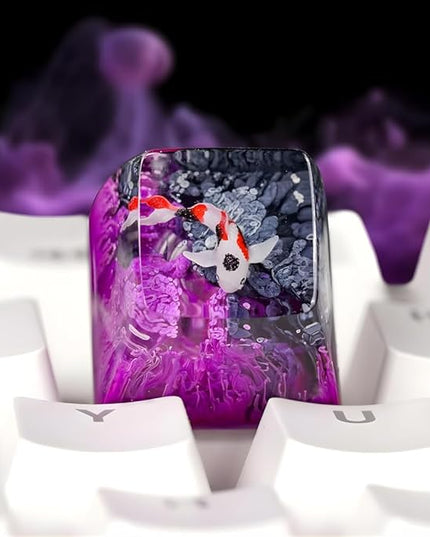 Kohaku Koi Artisan Keycap Deep Purple Ocean R1 SA Profile Custom Keycaps 1U ESC Handmade Gaming Resin Key Cap Cherry MX Switch Compatible Mechanical Keyboard Koi Lover Gift