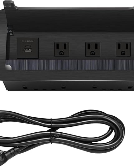 Conference Table Power Hub; Outlet Multimedia Connectivity Box with 3 AC outlets; USB-A+USB-C 18W 8FT 16AWG UL Listed Flat Plug Used for Office Conference Tables-High end Aluminum Alloy