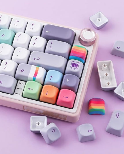 Tsungup MOA Profile Keycaps,131 Keys Gray Rainbow Candy Custom Keycaps,PBT Cute Dye Sub Key Caps Keyboard Keycap Set for MX Switches Mechanical