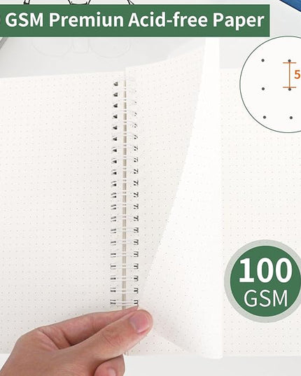 2Pcs Spiral Dotted Notebook,Inspirational Gifts A5 Dot Grid Spiral Notebook for Work & Sketching,Perfect for Office School Home Supplies,160 Pages (2, Dot Grid Dark green)