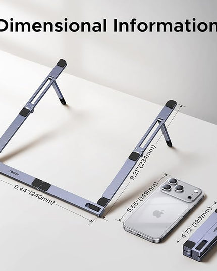 UGREEN Portable Laptop Stand, Foldable & Compact Aluminum Computer Stand Holder for Desk, Adjustable Ergonomic Laptop Riser for MacBook, Travel-Friendly for 10-17 Inch Laptops