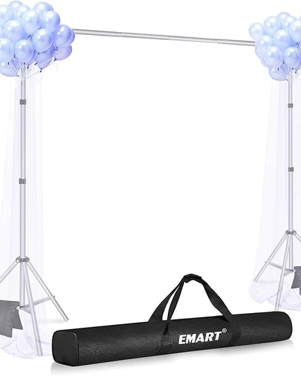EMART Backdrop Stand 10x7ft(WxH) Photo Studio Adjustable Background Stand Support kit with 2 Crossbars, 8 Clamps, 2 Sandbags and Carry Bag for Parties, Events Decoration, Wedding, Photography -Silver