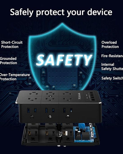 Surge Protector Wall Charger, 12 Wide AC Outlets Power Strip, 4 Ports USB Charging Blocks, Multiple Plug Adapter Wall Mount, Plug Extender Heavy Duty, Outlet Splitter for Home, Office Supplies