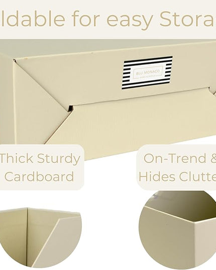 BLU MONACO | Cardboard Magazine File Holder Set of 6 | Vertical Magazine File Holder with Label Slots | Beige Linen Foldable File Organizers for Desk Shelf Office