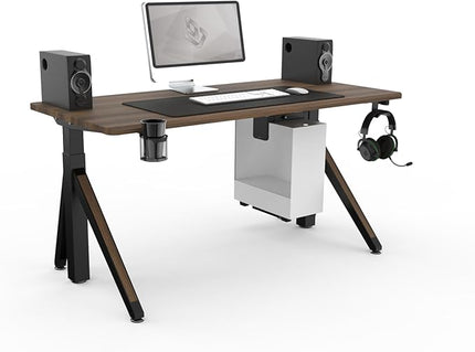 DEZCTOP Revon Pro Electric Standing Desk, 59" x 27.6" Large Work Surface, Height Adjustable (27.6"-47.2"), Sturdy Keel Frame, with Magnetic Modular System, Anti-Collision, Walnut for Home Office