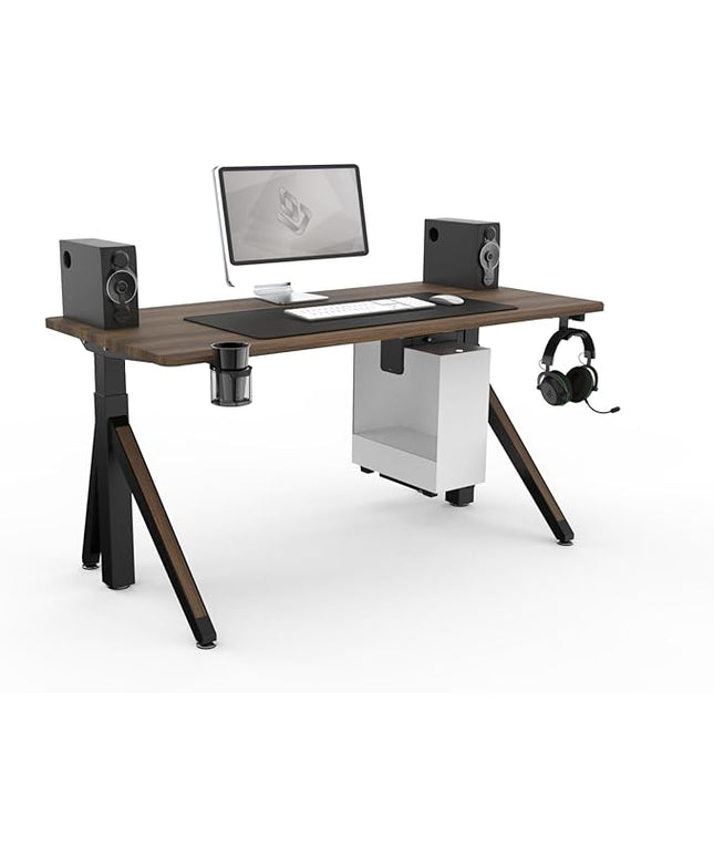 DEZCTOP Revon Pro Electric Standing Desk, 59" x 27.6" Large Work Surface, Height Adjustable (27.6"-47.2"), Sturdy Keel Frame, with Magnetic Modular System, Anti-Collision, Walnut for Home Office
