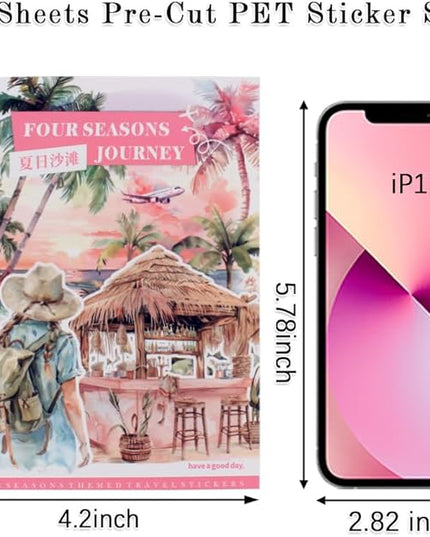 Dwpetzo Summer Beach Pre-Cut Journal Sticker Book for Junk Journaling, Transparent PET Landscape Stickers for Scrapbook Supplies, Scrapbooking, Collage, Planners, Bujo, 20 Sheets