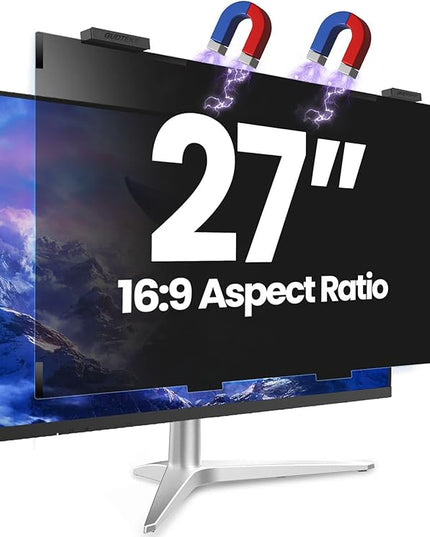 GUDTEKE Magnetic 27 Inch Privacy Screen for Computer Monitor 16:9 Aspect Ratio, Hanging Removable Anti-Blue/Glare Protector Film, Anti Spy Desktop Security Private Filter 27in