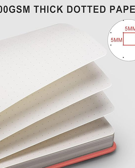 AHGXG Bullet Dotted Journal - 320 Numbered Pages Dot Grid Notebook A5 Thick Journal, 100gsm Thick Dotted Paper, Leather Hardcover,Inner Pocket, 5.75'' × 8.38'' - Pink