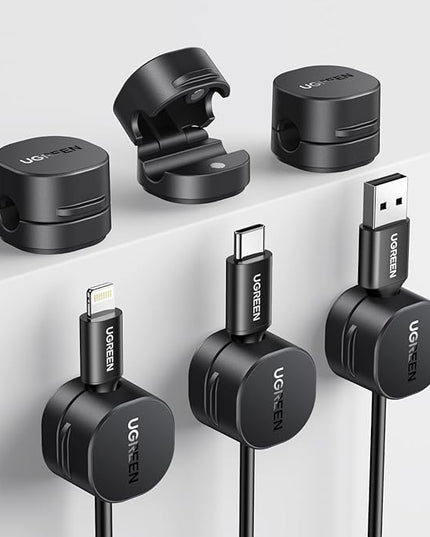 UGREEN Cable Organizer Clips, Adhesive Cable Management - 6-Pack Strong Magnetic Cord Holder for Desk to Keep Phone Charging Cables, Computer Cords, and Various Cord Organized for Nightstand, Black