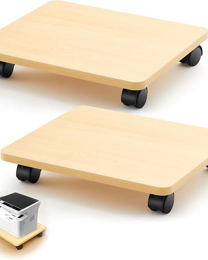 2 Pcs Office Under Desk Printer Stand with 4 Caster Wheels 13.8 x 11.8 Inches Burlywood Movable Printer Copier Shelf CPU Holder for Home Office Heavy Duty Storage Rack Scanner Fax Machine