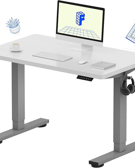 FLEXISPOT EN1 One-Piece Adjustable Desk 40 x 24 Inches Stand Up Desk Workstation Electric Standing Desk with Seamless Desktop (Silver Frame + 40 inches White Top, 2 Packages)