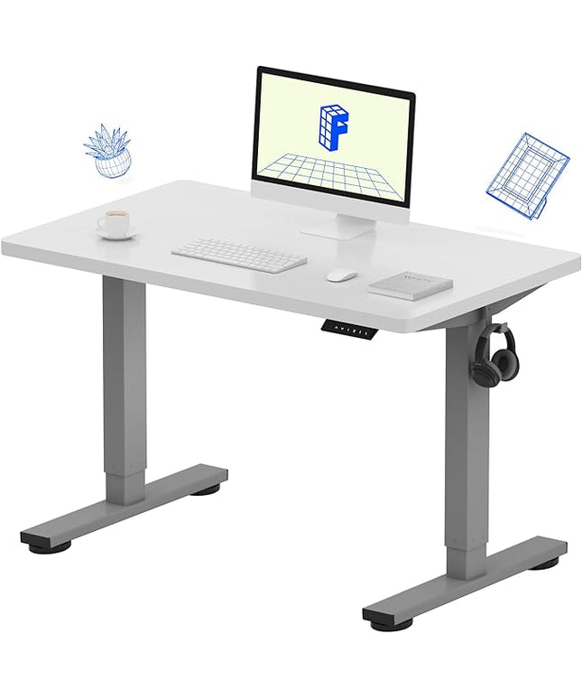 FLEXISPOT EN1 One-Piece Adjustable Desk 40 x 24 Inches Stand Up Desk Workstation Electric Standing Desk with Seamless Desktop (Silver Frame + 40 inches White Top, 2 Packages)