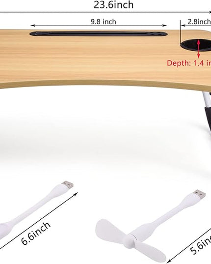 Slendor Lap Desk with Cup Holder, Foldable Laptop Table for Bed, Portable Bed Desk for Laptop and Writing, Computer Tray with Tablet Slot, Notebook Stand Reading Holder for Couch Sofa Floor,Walnut