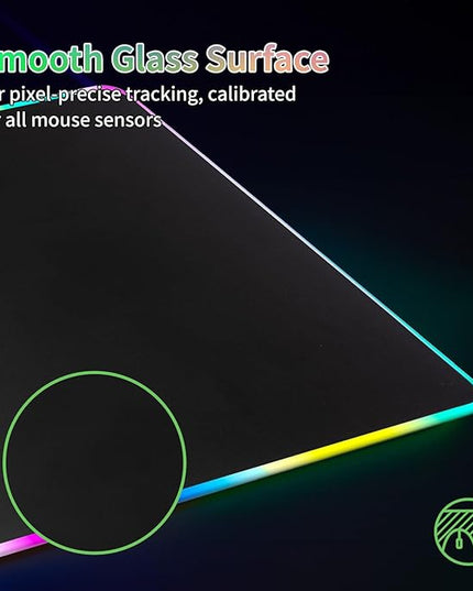 RGB Glass Mouse Pad for Gaming, Professional Esport Ultra Smooth Mouse Mat, Dimmable Border Lighting Color Mousepad with Stable Rubber Base, Speed Control for Games and Office (Blue, 13.8" x 10.2")