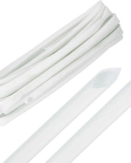 MECCANIXITY 20ft Braided Cable Sleeve, 5/16" ID 200C High Temperature 1500V Fiberglass Wire Insulation Cord Protector Organizer Wires Management for Motor Engine Fuel Line, White