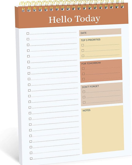 Taja To Do List Notepad - To Do List Notebook for Work with 52 Sheets, 9.8" x 6.5", Undated Daily Planner Perfect for Daily Tasks and Goal Setting, Notepad Suitable for Office, Home & School - Brown