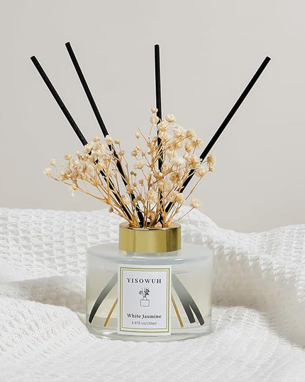 YISOWUH Reed Diffuser Set,5.07 fl oz (150 ml) - White Jasmine Oil Diffusers with 8 Reed Sticks,Home Fragrance Reed Diffuser for Bathroom Shelf Decor