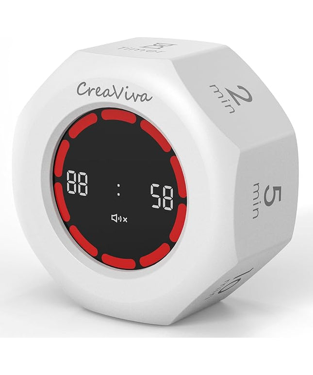 Pomodoro Timer, Flip Cube with 7 presets Countdown, Count up, Rechargeable Small Portable Visual Focus Stopwatch for ADHD, Kids, Classroom, Kitchen, Work, Study, Productivity (Floral White)