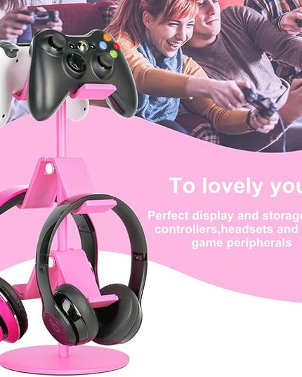 Controller Holder Pink,Headphone Stand,3 Tier Multi Adjustable Game Controller Headset Hanger for All Universal Gaming PC Accessories, Xbox PS4 PS5 Nintendo Switch(Cute Pink)