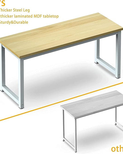 NSdirect Modern Computer Desk 63 Inch Large Office Desk, Writing Study Table for Home Office Desk Workstation Wide Metal Sturdy Frame Thicker Steel Legs, White