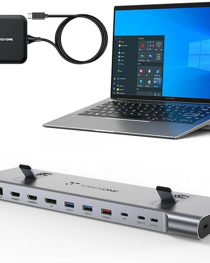 TobenONE USB-C Docking Station 3 Monitors & Dual Monitor,Laptop Dock Stand with 100W GaN III Charger, 2.5Gbps Ethernet,2 HDMI & DP (Single 4K@120Hz), 6 USB Ports for Dell/Hp/Lenovo