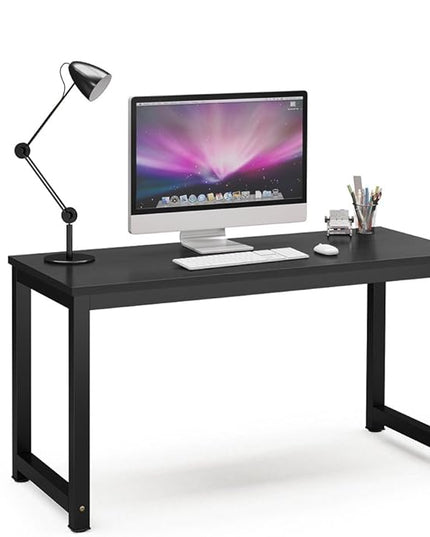 Tribesigns Computer Desk, 55 inch Large Office Desk Computer Table Study Writing Desk for Home Office, Black + Black Leg