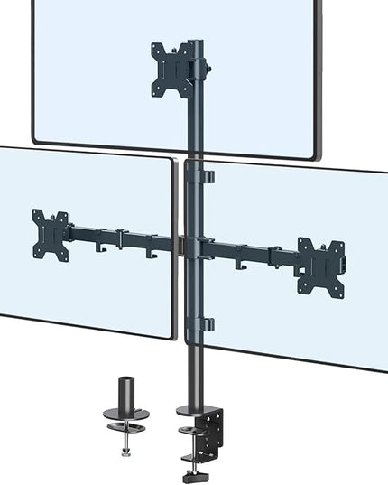 Triple Monitor Stand, Desk Mount for Three Screens up to 32 Inch, Stacked Monitor Arm for 3 Monitors Max 17.6lbs per Arm, Height Adjustable, Tilt, Swivel VESA Mount 75/100x100mm