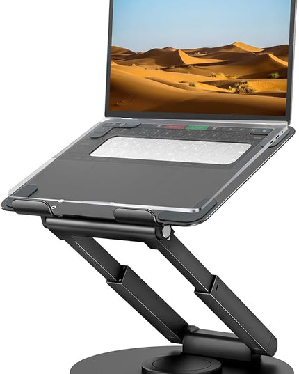 tounee Telescopic Laptop Stand for Desk with 360° Swivel Base, Sit to Stand, Height Adjustable, Portable Riser Holder for Good Posture, Compatible with MacBook Pro, All Laptops 10-17" - Black
