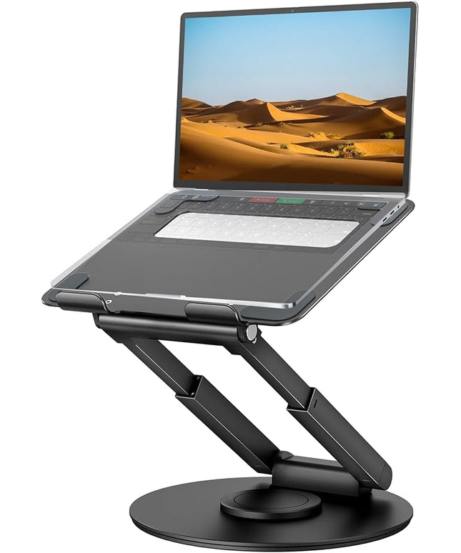 tounee Telescopic Laptop Stand for Desk with 360° Swivel Base, Sit to Stand, Height Adjustable, Portable Riser Holder for Good Posture, Compatible with MacBook Pro, All Laptops 10-17" - Black