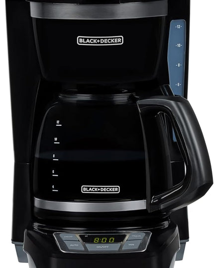 BLACK+DECKER 12-Cup Digital Coffee Maker, Programmable, Washable Basket Filter, Sneak-A-Cup, Auto Brew, Water Window, Keep Hot Plate, Black
