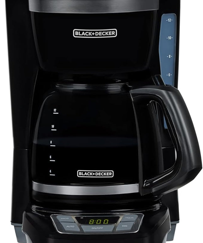 BLACK+DECKER 12-Cup Digital Coffee Maker, Programmable, Washable Basket Filter, Sneak-A-Cup, Auto Brew, Water Window, Keep Hot Plate, Black