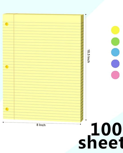 Yellow Loose Leaf Paper 100 Sheets Colored Filler Paper 8 * 10.5 College Ruled Paper 3-Hole Punched Paper for 3-Ring Binders Notebook Lined 8" x 10.5"