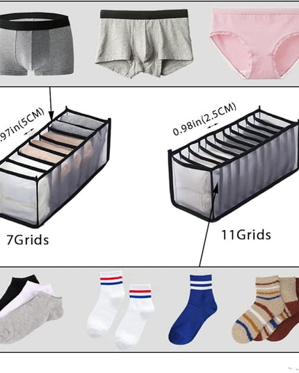 HSLFUAI Pack of 3 Mesh Drawer Organizer Underwear Drawer Organizer Socks Compartment Storage Mesh Clothing Sorting Drawer Divider Organizer(7Grids+7Grids+11Grids)