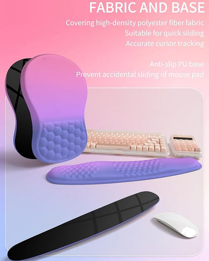 Hokafenle 2in1 Combination, Wave Keyboard Wrist Rest and Ergonomic Curvature Mouse Pad Wrist Support for Relieve Wrist Pain, Filled with Soft Cushion Memory Foam, Gradient Blue Purple