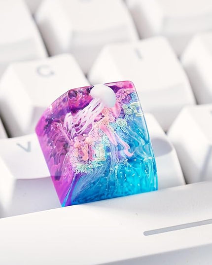 Jellyfish Artisan Keycap Purple Light Blue Ocean R1 SA Profile Custom Sea Creature Keycaps 1U ESC Handmade Gaming Resin Key Cap Cherry MX Switch Compatible Mechanical Keyboard Jellyfish Lover Gift