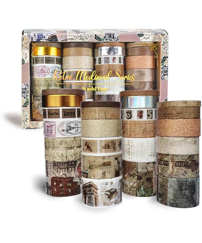 QUDUME 24 Rolls Vintage Writable Washi Tape Set, Retro Floral Butterfly Decorative Tape for Scrapbooking Junk Journal Bullet Journaling Supplies DIY Crafts