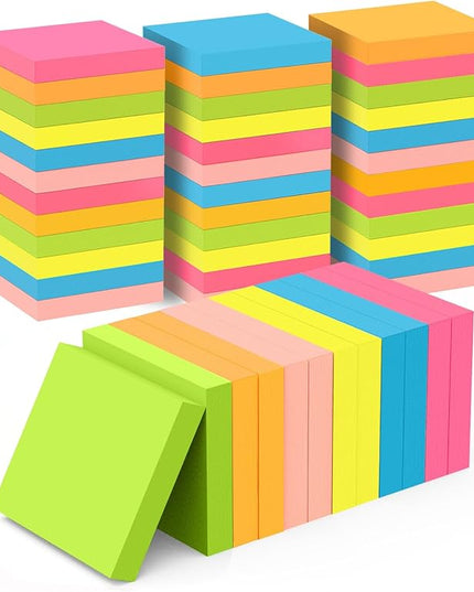 Sticky Notes 3x3 Inches, Self-Stick 48 Pads Bulk, 100 Sheets/Pad, 6 Bright Colors, Adhesive Notes for Home, School, Office, Use on Walls, Doors, Windows