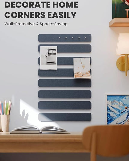 Fluxynara Cork Board Alternative Felt Strip Board 8-Pack 13"x2", Office Pin Board with 50 Push Pins, Adhesive Install for Bedroom Door & Home Office(Deep Charcoal Blue)